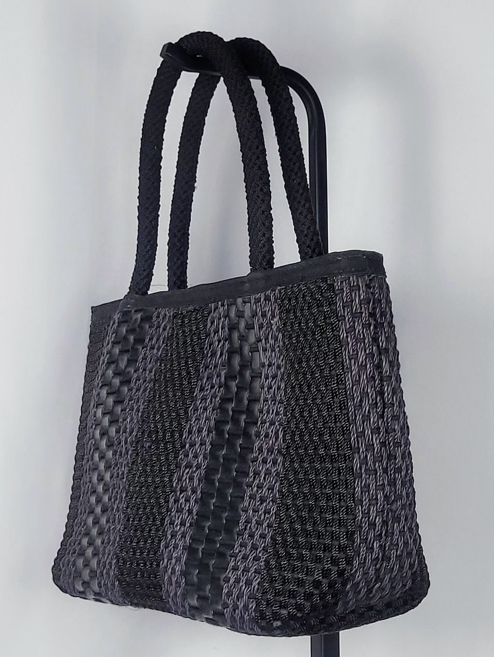 The Sak Elliott Lucca Black Woven Tote Bag Textured Shoulder Handbag - Picture 3 of 6